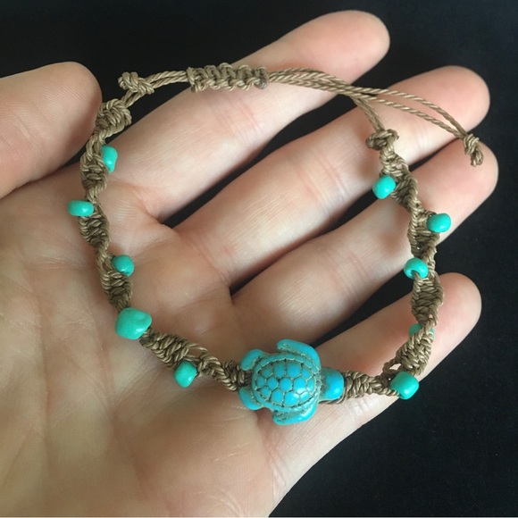 Turquoise Blue and Tan Braided Turtle Bracelet - Picture 3 of 5